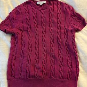 Brooks Brothers Supima Cotton Cable Knit Short Sleeve Sweater Magenta M)